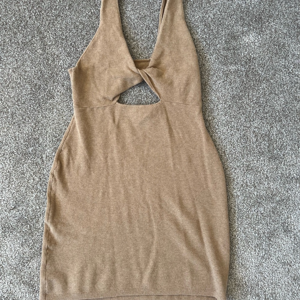 Tan Cutout Knit Dress
